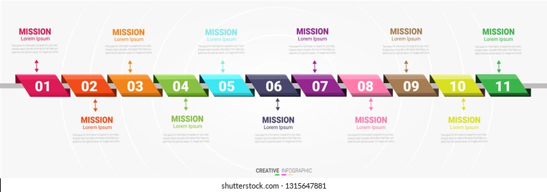 Infographic Design Template With Numbers 11 Option For Presentation Infographic, Timeline Infographics, Steps Or Processes.  Vector Illustration.