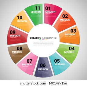 Infographic Design Template With Numbers 11 Option For Presentation Infographic, Timeline Infographics, Steps Or Processes. Vector Illustration.