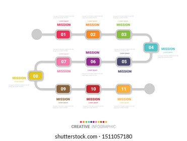 Infographic Design Template With Numbers 11 Option For Presentation Infographic, Timeline Infographics, Steps Or Processes. Vector Illustration.