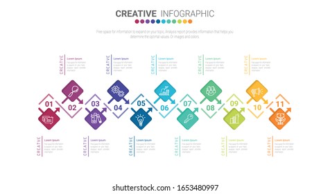 Infographic Design Template With Numbers 11 Option For Presentation Infographic, Timeline Infographics, Steps Or Processes. Vector Illustration.