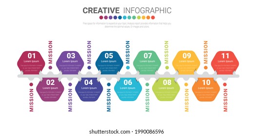 Infographic Design Template With Numbers 11 Option For Presentation Infographic, Timeline Infographics, Steps Or Processes. Vector Illustration.