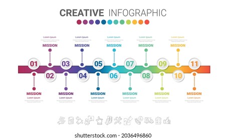 Infographic Design Template With Numbers 11 Option For Presentation Infographic, Timeline Infographics, Steps Or Processes. Vector Illustration.