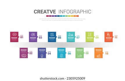 Infographic design template with numbers 11 option for Presentation infographic, Timeline infographics, steps or processes. Vector illustration.