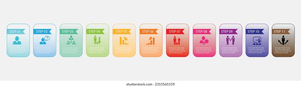 Infografische Design-Vorlage mit den Zahlen 11 Option für Präsentation. Infografik-Vorlage für Grafiken, Pie-Diagramm, Workflow-Layout, Zyklusdiagramm, Broschüre, Bericht, Präsentation, Web-Design. 