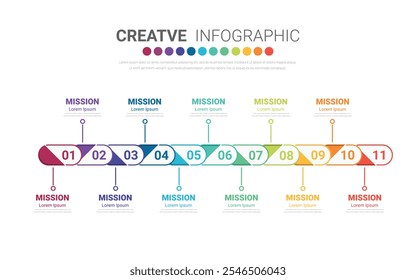 Infografik-Design-Vorlage mit Nummer 11 Option für Präsentationsinfografik, Zeitleiste Infografiken, Schritte oder Prozesse. Vektorgrafik.