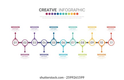 Infographic design template with numbers 11 option for Presentation infographic, Timeline infographics, steps or processes. Vector illustration.