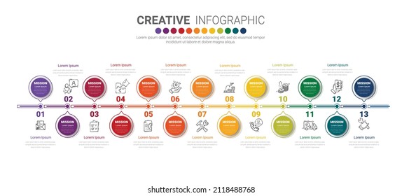 Plantilla de diseño infográfico con números 13 opción para la infografía de presentación, infografía de línea de tiempo, pasos o procesos. Ilustración vectorial.