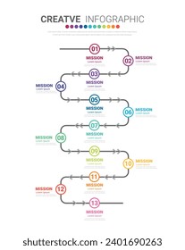 Infographic design template with numbers 13 option for Presentation infographic, Timeline infographics, steps or processes. Vector illustration.