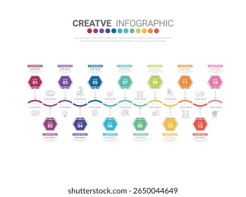 Infografik-Design-Vorlage mit Nummer 13 Option für Präsentationsinfografik, Zeitleiste Infografiken, Schritte oder Prozesse. Vektorgrafik.