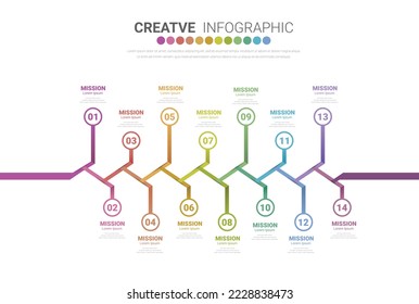 Infographic design template with numbers 14 option for Presentation infographic, Timeline infographics, steps or processes. Vector illustration.