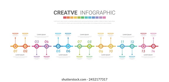 Infographic design template with numbers 14 option for Presentation infographic, Timeline infographics, steps or processes. Vector illustration.