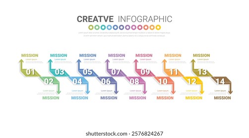 Infographic design template with numbers 14 option for Presentation infographic, Timeline infographics, steps or processes. Vector illustration.