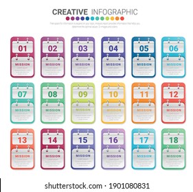 Infographic design template with numbers 18 option can be used for workflow layout, diagram, number step up options. 