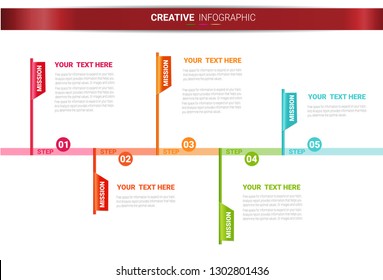 Infographic design template with numbers 5 option can be used for workflow layout, diagram, number step up options.