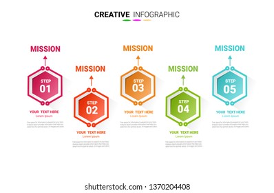 Infographic design template with numbers 5 option can be used for workflow layout, diagram, number step up options. 