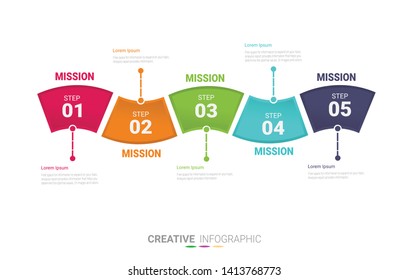 Infographic design template with numbers 5 option can be used for workflow layout, diagram, number step up options. 