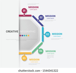 Infographic design template with numbers 5 option can be used for workflow layout, diagram, number step up options. 