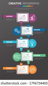 Infographic design template with numbers 5 option can be used for workflow layout, diagram, number step up options. 