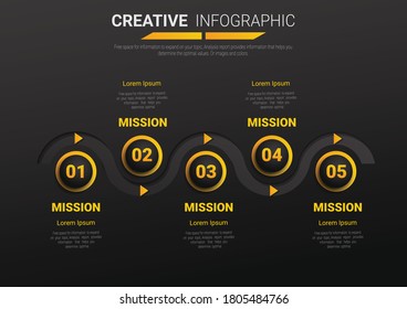 La plantilla de diseño infográfico con la opción de números 5 se puede utilizar para las opciones de diseño de flujo de trabajo, diagrama, escalón de número.