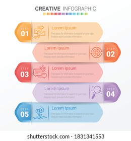 Die Infografik-Design-Vorlage mit der Option Zahlen 5 kann für das Workflow-Layout, Diagramm, Schritt-für-Schritt-Optionen verwendet werden. 