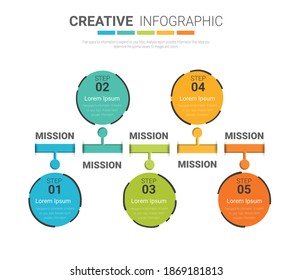 Infographic design template with numbers 5 option can be used for workflow layout, diagram, number step up options. 