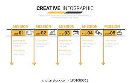 Infographic design template with numbers 5 option can be used for workflow layout, diagram, number step up options. 
