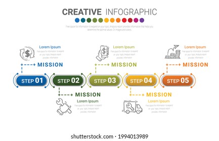 La plantilla de diseño infográfico con la opción de números 5 se puede utilizar para las opciones de diseño de flujo de trabajo, diagrama, escalón de número. 