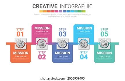 La plantilla de diseño infográfico con la opción de números 5 se puede utilizar para las opciones de diseño de flujo de trabajo, diagrama, escalón de número. 