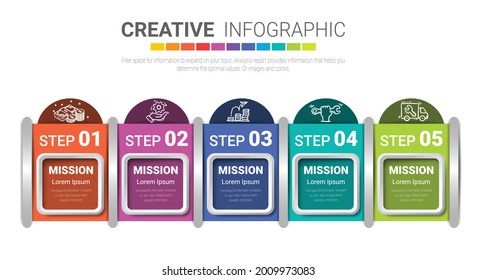 Infographic design template with numbers 5 option can be used for workflow layout, diagram, number step up options. 