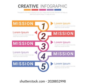 La plantilla de diseño infográfico con la opción de números 5 se puede utilizar para las opciones de diseño de flujo de trabajo, diagrama, escalón de número. 