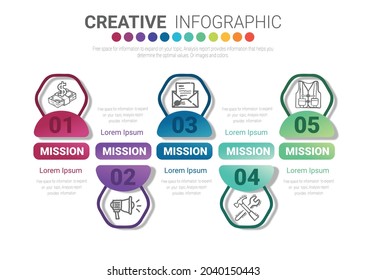 Infographic design template with numbers 5 option can be used for workflow layout, diagram, number step up options. 
