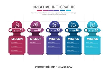 Infographic design template with numbers 5 option can be used for workflow layout, diagram, number step up options. 