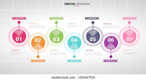 Infographic design template with numbers 7 option for Presentation infographic, Timeline infographics, steps or processes.  Vector illustration.