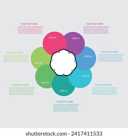 Infographic design template with numbers 7 option for Presentation.infographic template for graphs,  Pie chart, workflow layout, cycling diagram, brochure, report, presentation, web design. 