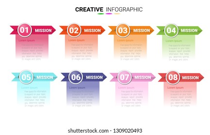 Infographic design template with numbers 8 option for Presentation infographic, Timeline infographics, steps or processes.  Vector illustration.