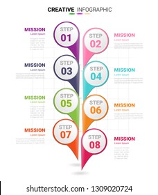 Infographic design template with numbers 8 option for Presentation infographic, Timeline infographics, steps or processes.  Vector illustration.