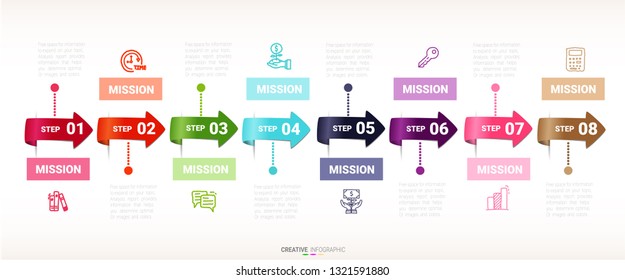Infographic design template with numbers 8 option can be used for workflow layout, diagram, number step up options.