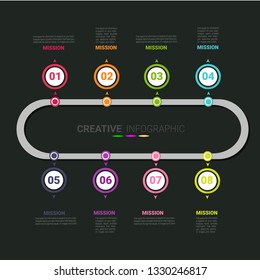 Infographic design template with numbers 8 option for Presentation infographic, Timeline infographics, steps or processes.  Vector illustration.