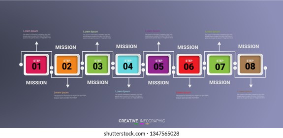 Infographic design template with numbers 8 option for Presentation infographic, Timeline infographics, steps or processes.  Vector illustration.