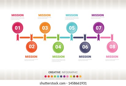 Infographic design template with numbers 8 option for Presentation infographic, Timeline infographics, steps or processes. Vector illustration.