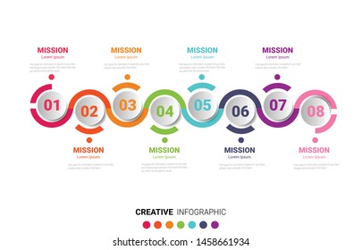 Infographic design template with numbers 8 option for Presentation infographic, Timeline infographics, steps or processes. Vector illustration.
