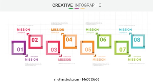 Infographic design template with numbers 8 option for Presentation infographic, Timeline infographics, steps or processes. Vector illustration.