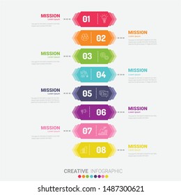 Infographic design template with numbers 8 option for Presentation infographic, Timeline infographics, steps or processes. Vector illustration.