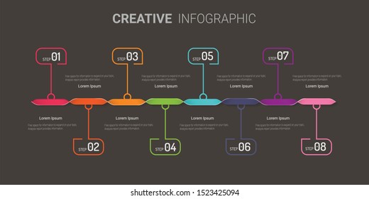 Infographic design template with numbers 8 option for Presentation infographic, Timeline infographics, steps or processes. Vector illustration.