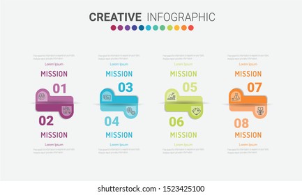 Infographic design template with numbers 8 option for Presentation infographic, Timeline infographics, steps or processes. Vector illustration.