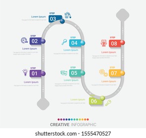 Infographic design template with numbers 8 option for Presentation infographic, Timeline infographics, steps or processes. Vector illustration.