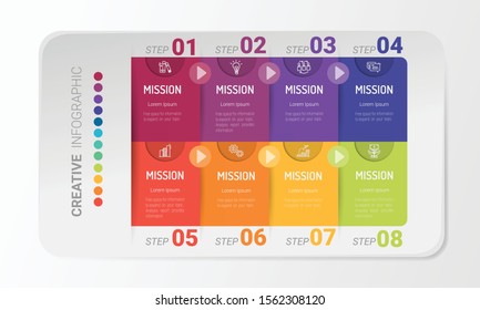 Infographic design template with numbers 8 option for Presentation infographic, Timeline infographics, steps or processes. Vector illustration.