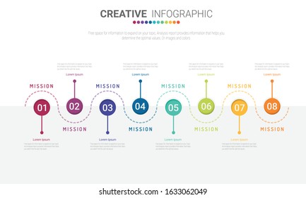 Infographic design template with numbers 8 option for Presentation infographic, Timeline infographics, steps or processes. Vector illustration.