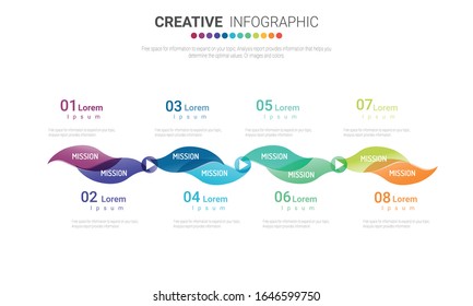 Infographic design template with numbers 8 option for Presentation infographic, Timeline infographics, steps or processes. Vector illustration.