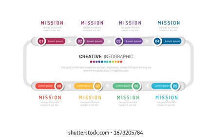 Infographic design template with numbers 8 option for Presentation infographic, Timeline infographics, steps or processes. Vector illustration.